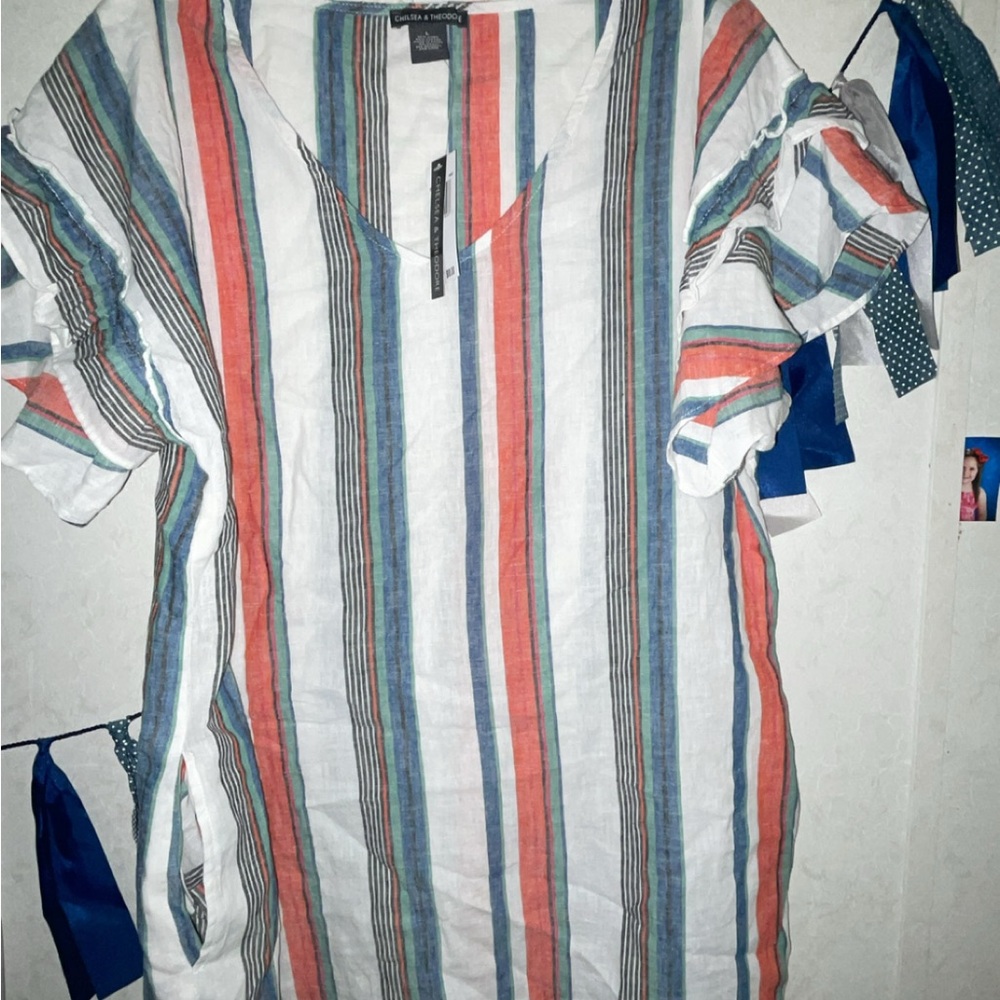 Chelsea & Theodore Blue and Red Dress Casual Elegance